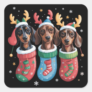 Adesivo Quadrado Presente de Natal para Amantes de Cães Dachshund F