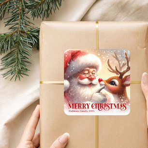 Adesivo Quadrado Presente de Natal Personalizado Brilhante do Papai