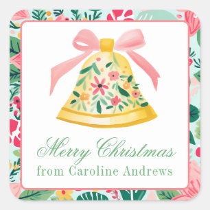 Adesivo Quadrado Presente de Natal rosa e verde