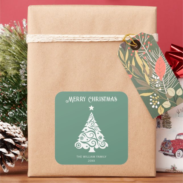 Adesivo Quadrado Presente de Natal Simples e Feliz (Feriado)