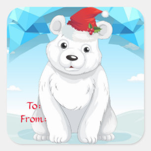 Adesivo Quadrado Presente de Natal - Urso Polar
