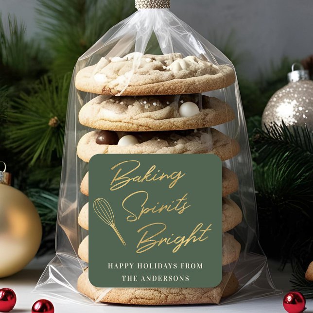 Adesivo Quadrado Presente de Natal Verde e Feriado Dourado (Criador carregado)