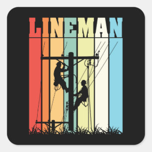Adesivo Quadrado Presente de Trabalhador Elétrico Retro Lineman Vin