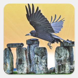 Adesivo Quadrado Presente do Ancient Stonehenge & Rook Corvid-lover