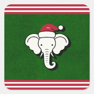 Adesivo Quadrado Presente Elefante Branco Vermelho & Verde Natal Fe