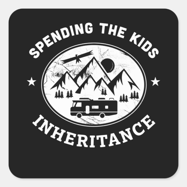 Adesivo Quadrado Presente no acampamento de motohome do Funny RV (Frente)