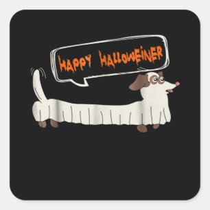 Adesivo Quadrado Presente no cão   Happy Halloweiner Corgi