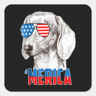 Adesivo Quadrado Presente no cão   Legal Dachshund 'Merica