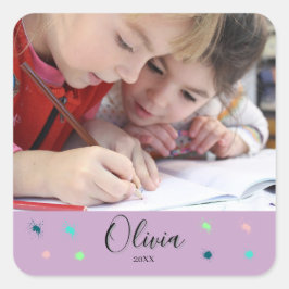 Adesivo Quadrado Presente Personalizado de Foto com Nome e Data em 