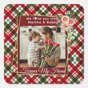 Adesivo Quadrado Presente personalizado elegante para a foto do Dia