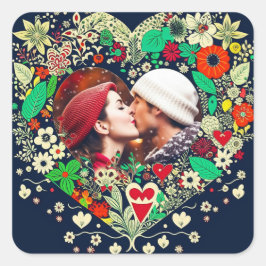 Adesivo Quadrado Presente Romântico de Quadro Cardíaco Floral Perso