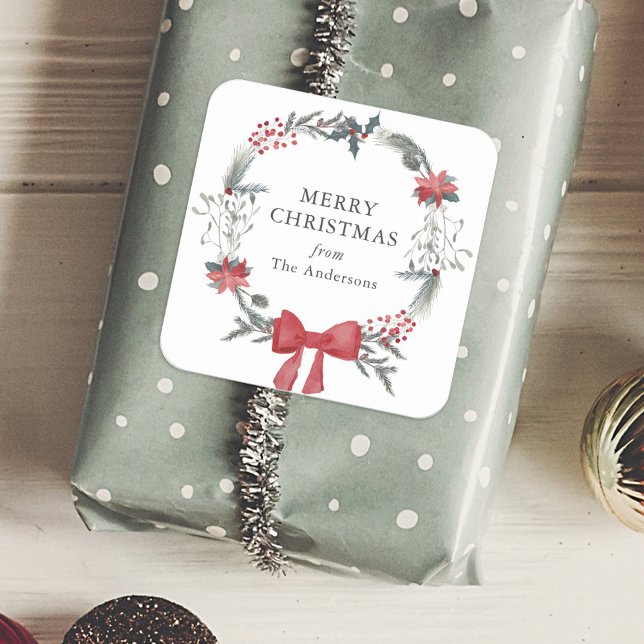 Adesivo Quadrado Presente Russo de Feriado de Feriado de Natal (Criador carregado)