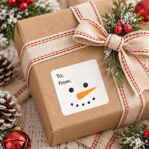 Adesivo Quadrado Presente Simples de Natal Boneco de Neve