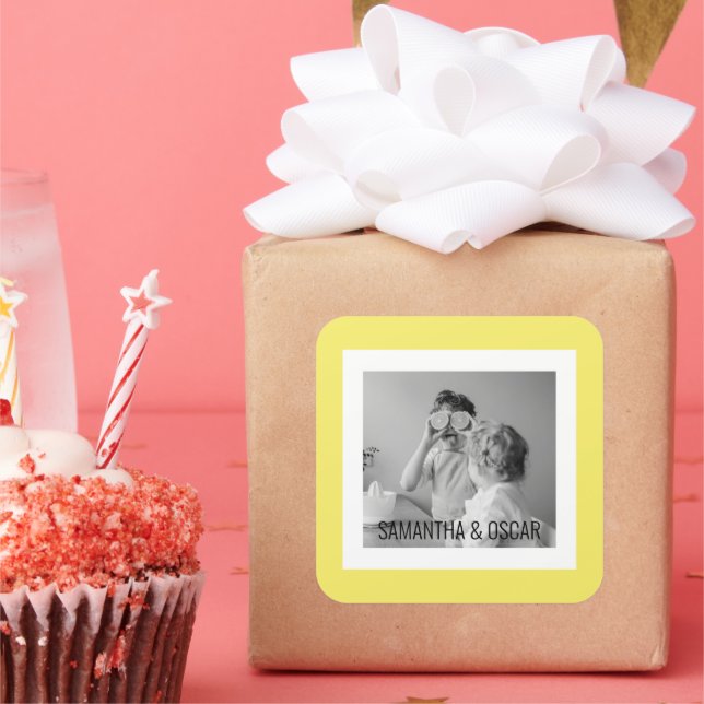 Adesivo Quadrado Presente Simples Simples E Simples De Foto Da Famí (Festa)