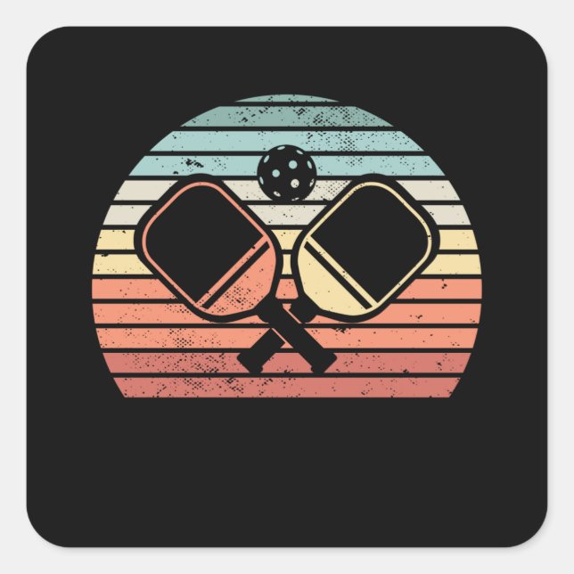 Adesivo Quadrado Presente Sunset de Pickleball Retro Paddle (Frente)