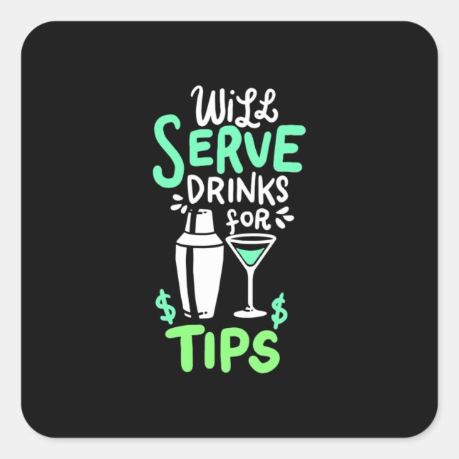 Adesivo Quadrado Presente Xmas | O Barman Serve Bebidas Para Dicas (Frente)