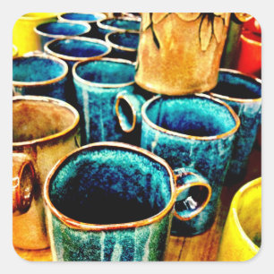 Adesivo Quadrado Presentes coloridos das canecas de café para