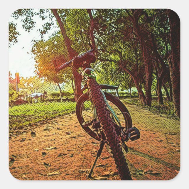 Adesivo Quadrado presentes de bicicleta de montanha (Frente)