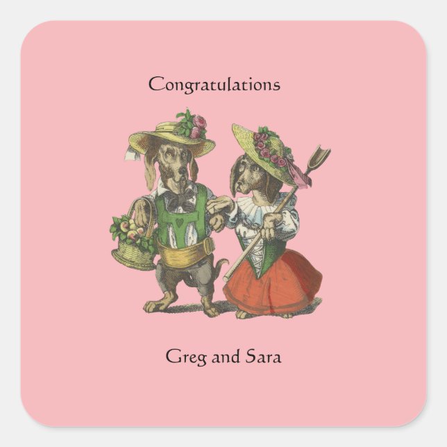 Adesivo Quadrado Presentes de Cães Vitorianos (Frente)