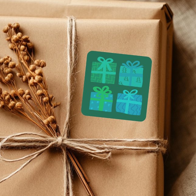Adesivo Quadrado Presentes de Feriado Apresentam Natal Bonito (Holiday Gifts Presents Cute Hand-drawn Christmas Square Sticker
)