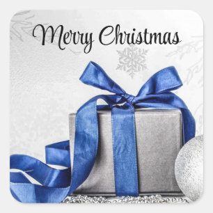 Adesivo Quadrado Presentes de Natal Azul e Prateado