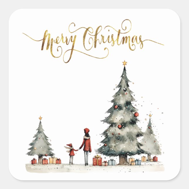 Adesivo Quadrado Presentes de Natal debaixo da árvore (Frente)