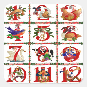 Adesivo Quadrado Presentes de Quilt Impresso dos 12 Dias de Natal