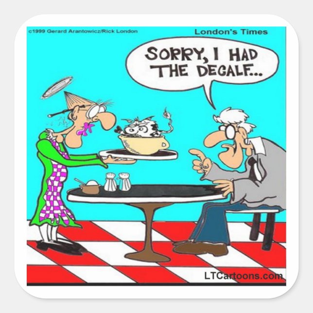 Adesivo Quadrado Presentes e Camisetas de Cartoon Engraçado de Café (Frente)