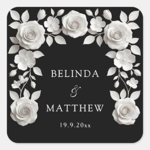 Adesivo Quadrado Pretas e Brancas Rosas Florais 3D Casamento