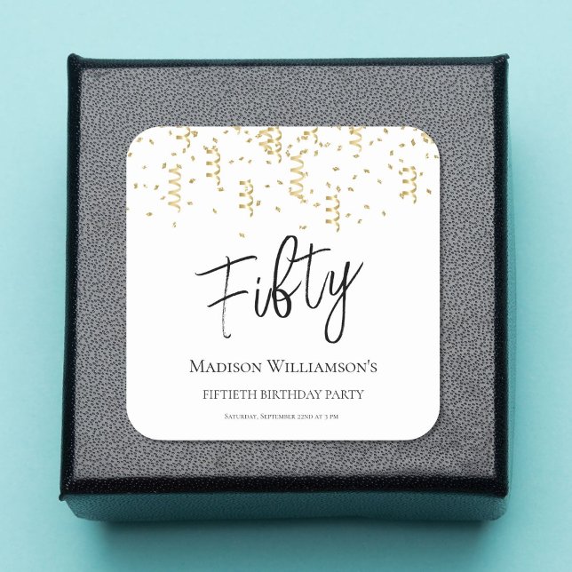 Adesivo Quadrado Preto, Branco e Dourado Cinquenta , Festa de Anive (Criador carregado)