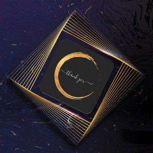 Adesivo Quadrado Preto Branco Obrigado Dourado Quadro Moderno