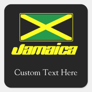 Adesivo Quadrado Preto com bandeira de Jamaica