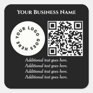 Adesivo Quadrado Preto com código QR adicione seu próprio texto e l