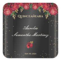 Preto com Rosas vermelhas Quinceañera Calcamonias