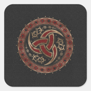 Adesivo Quadrado Preto de chifre de Odin e couro e ouro do vermelho