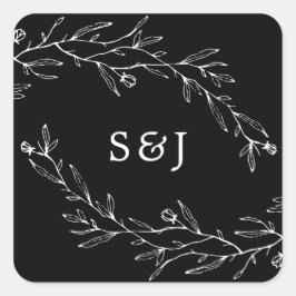 Adesivo Quadrado Preto e Branco Botânico desenhado à mão