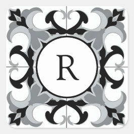 Adesivo Quadrado Preto e Branco Estilo Espanhol com Inicial 