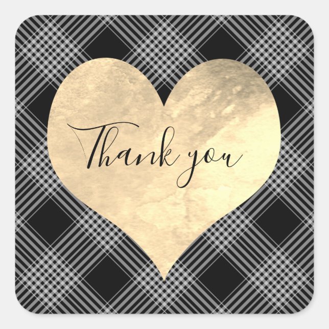 Adesivo Quadrado Preto e branco legante listrado com coração (Frente)