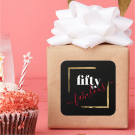 Adesivo Quadrado Preto e Dourado 50º e Fabuloso Aniversário