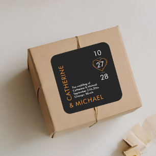 Adesivo Quadrado Preto e Laranja Elegante Minimalista Moderno