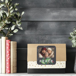 Adesivo Quadrado Preto e Verde Moderno com Holly Berry Peace