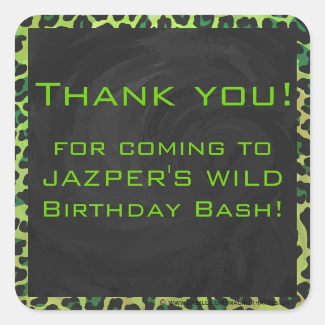 Adesivo Quadrado Preto-leopardo e Verde com Monograma (Frente)