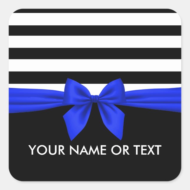 Adesivo Quadrado Preto Personalizado,Arco Azul Festivo de Stripes B (Frente)