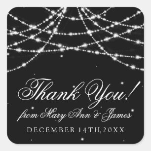 Adesivo Quadrado Preto Sparkling da corda do Tag do favor do