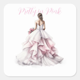 Adesivo Quadrado Pretty in Pink Bridal Shower Square Sticker