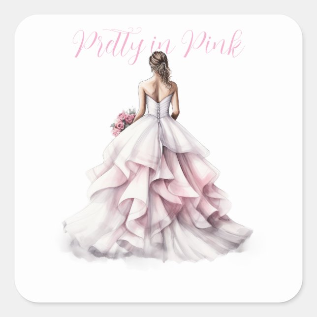 Adesivo Quadrado Pretty in Pink Bridal Shower Square Sticker (Frente)