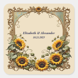 Adesivo Quadrado Pretty yellow sunflower elegant wedding 
