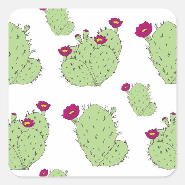 Adesivo Quadrado Prickly Pear Pattern Texas State Plant Cactus Love (Frente)