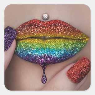 Adesivo Quadrado Pride Stickers - Rainbow Lipstick Lésbica