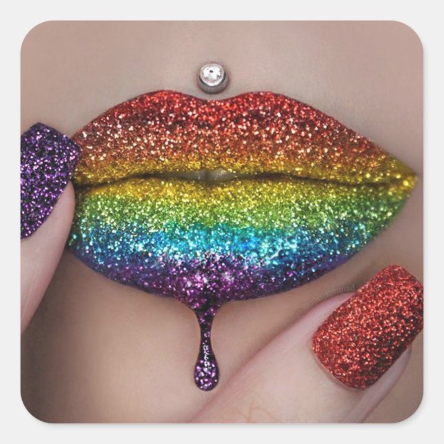 Adesivo Quadrado Pride Stickers - Rainbow Lipstick Lésbica (Frente)
